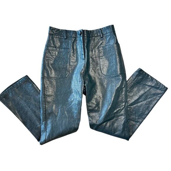 4th & Reckless Leather Look Embossed High Rise Flare Dark Teal Trousers Sz Large - Picture 4 of 9